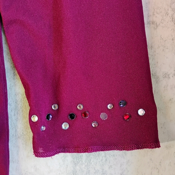 Vintage Express Top Womens Small Burgundy Y2K Floral Rhinestone Sheer Mesh - Picture 7 of 11